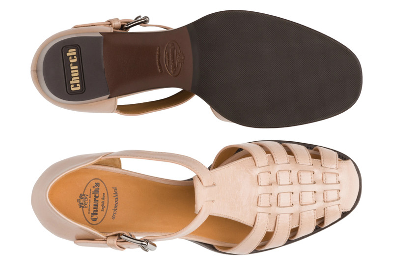 Kelsey 50
Shine Calf Leather Mid Heel Sandal Pink 3