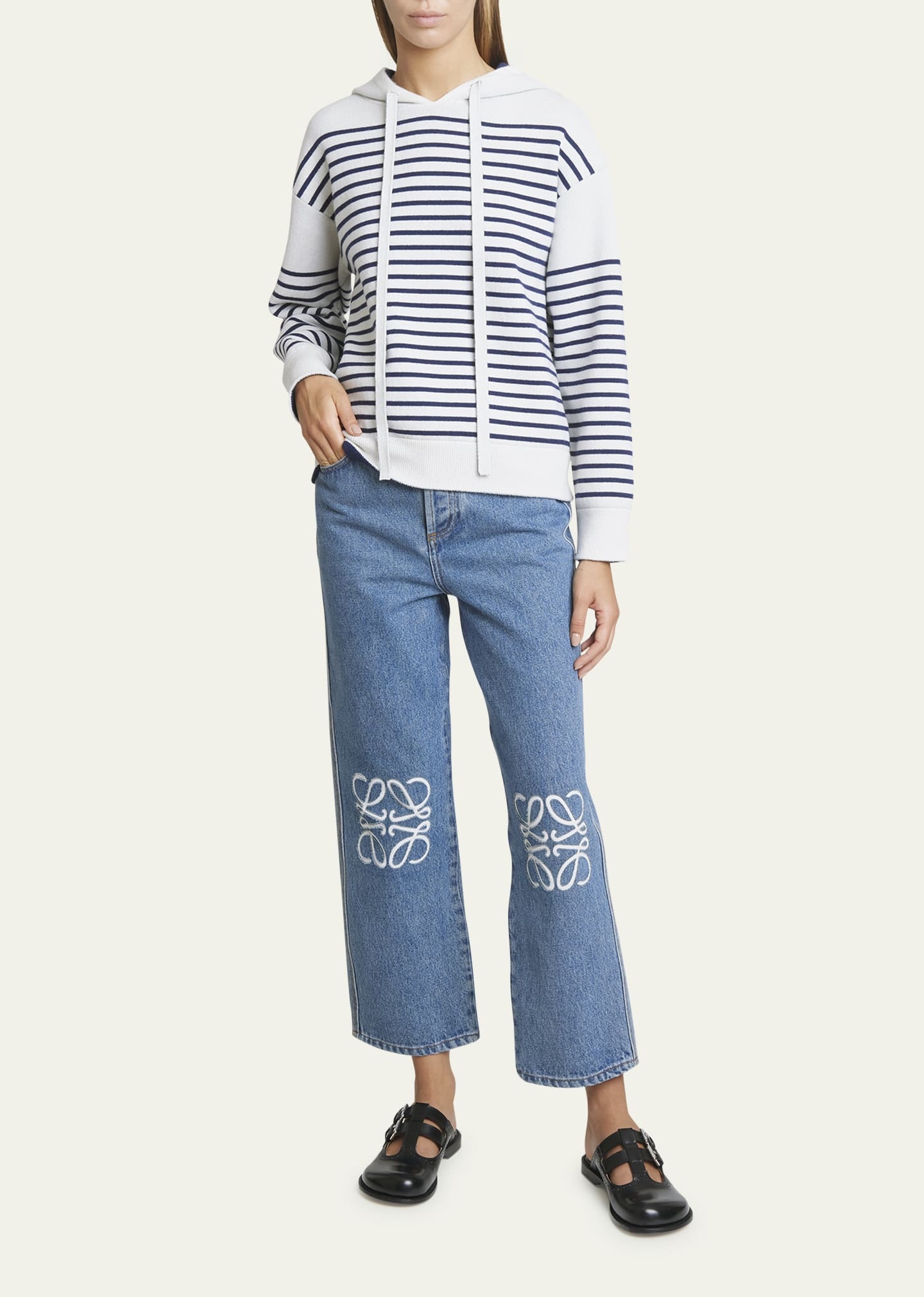 Cropped Jeans with Anagram Knee Detail - 2
