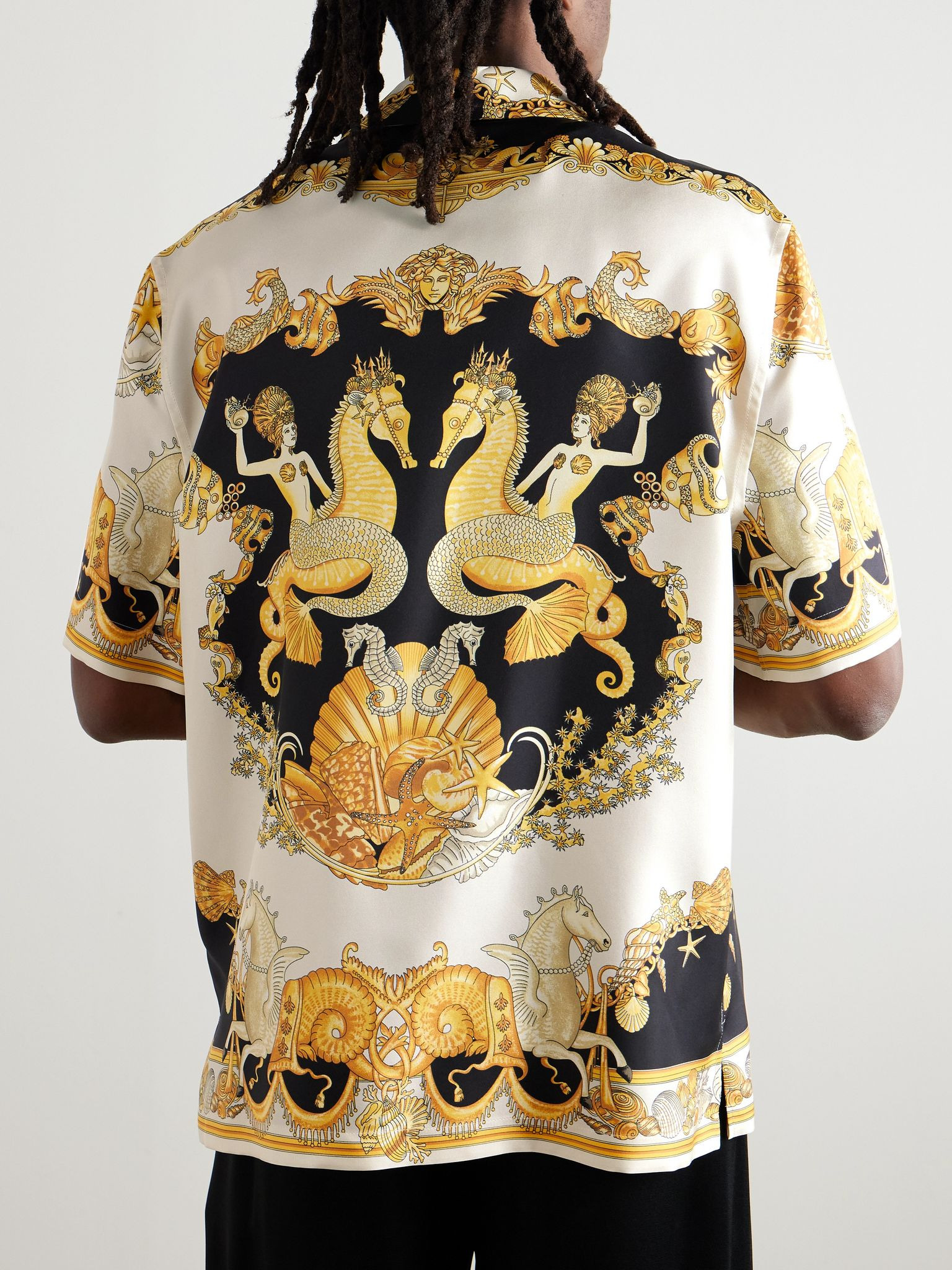 Camp-Collar Printed Silk-Twill Shirt Ivory - 3