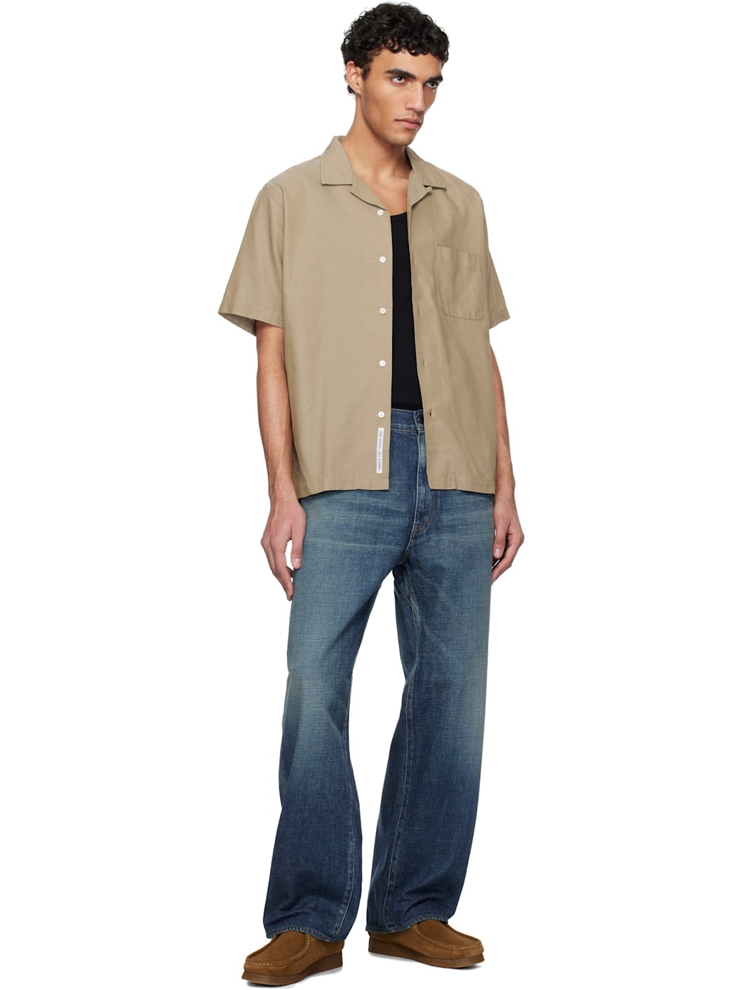 Beige Open Collar Panama S/S Shirt - 4