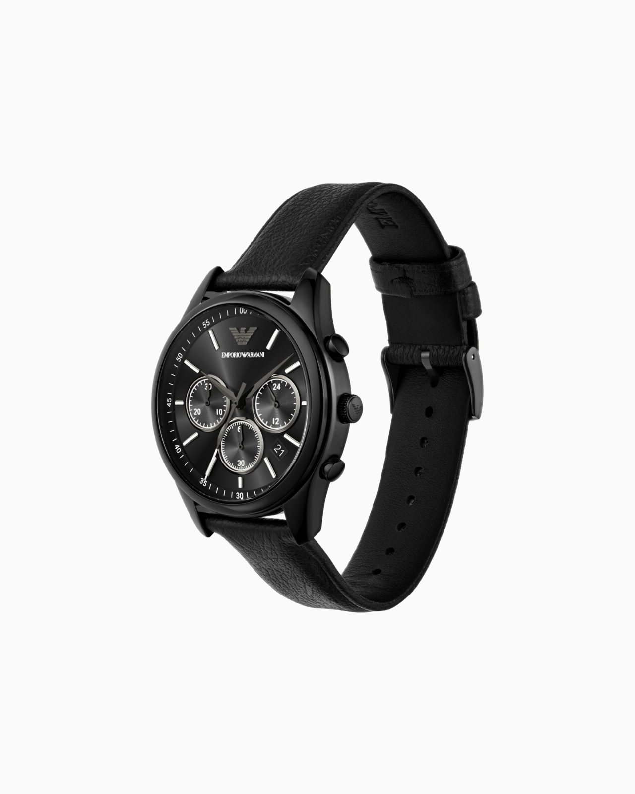 CHRONOGRAPH BLACK LEATHER WATCH - 2