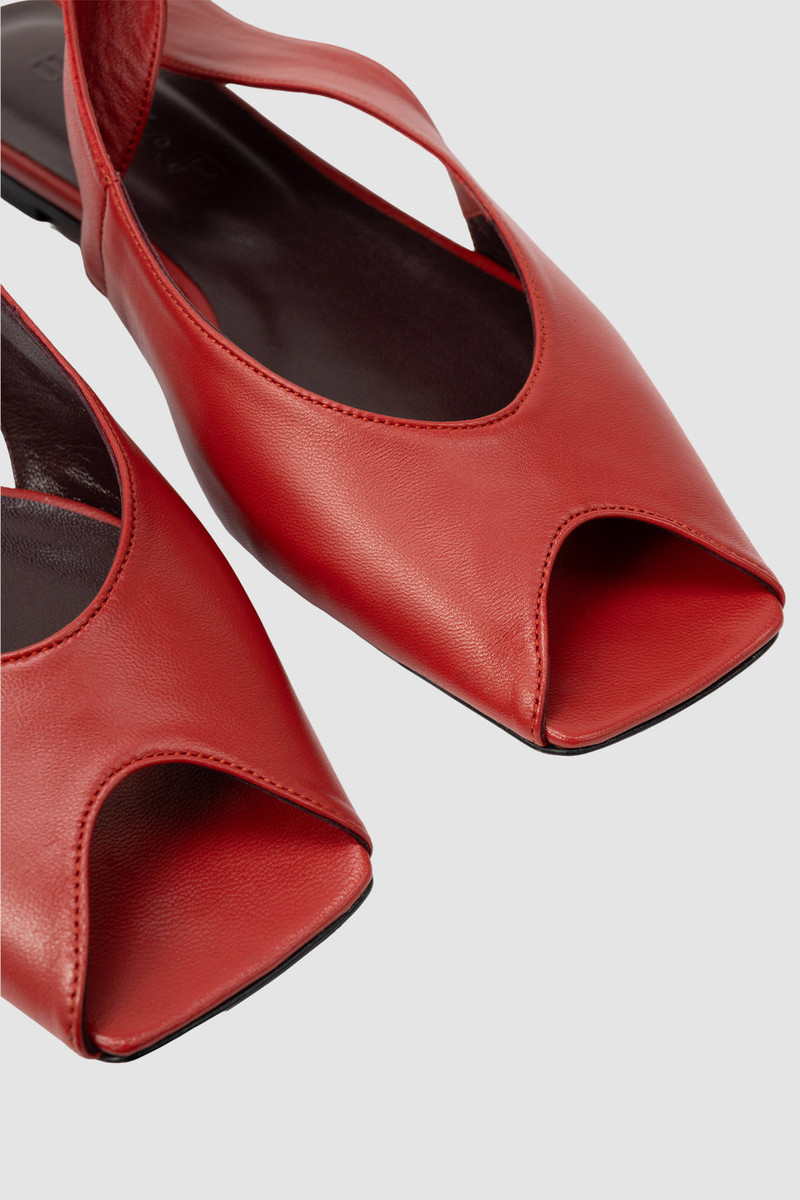 Yasha Peep Flat Blood Red Nappa Leather 3