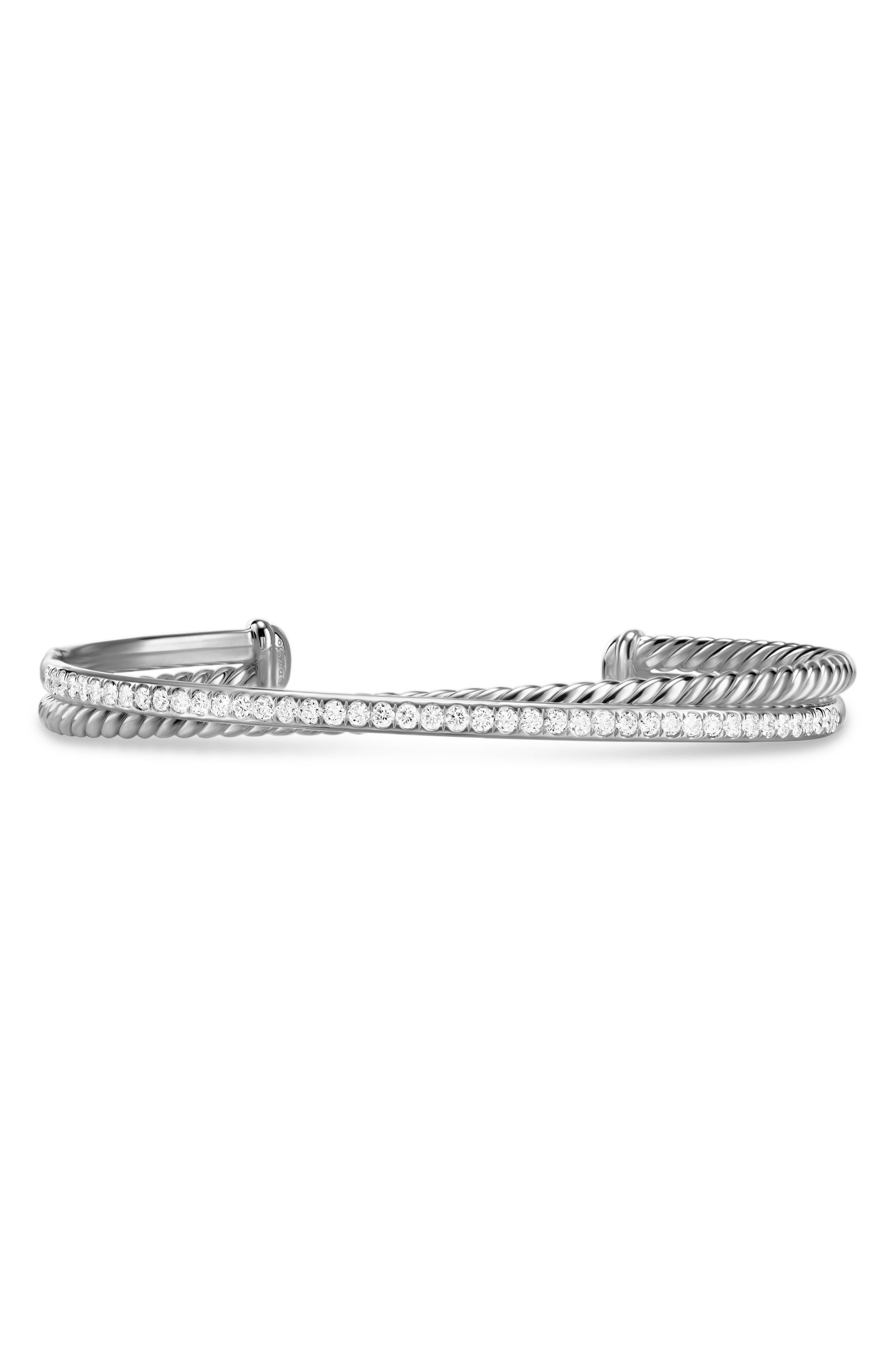 David Yurman Crossover Two-Row Cuff Bracelet in Sterling Silver with Diamonds, 6mm at Nordstrom - 1