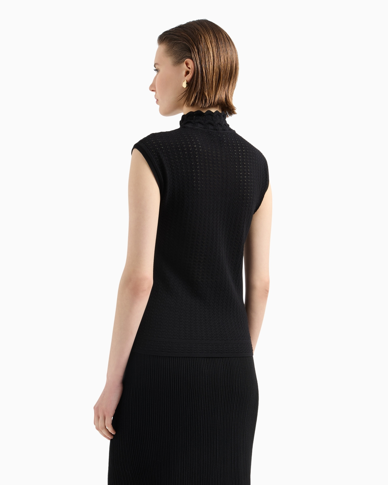 PERFORATED LACE-STITCH MOCK-NECK TOP - 3