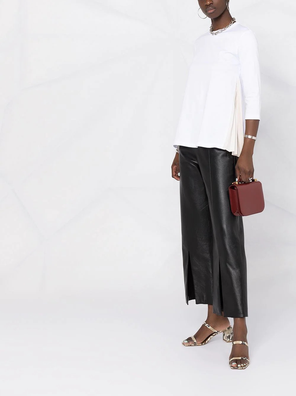 pleat-insert cotton top - 4