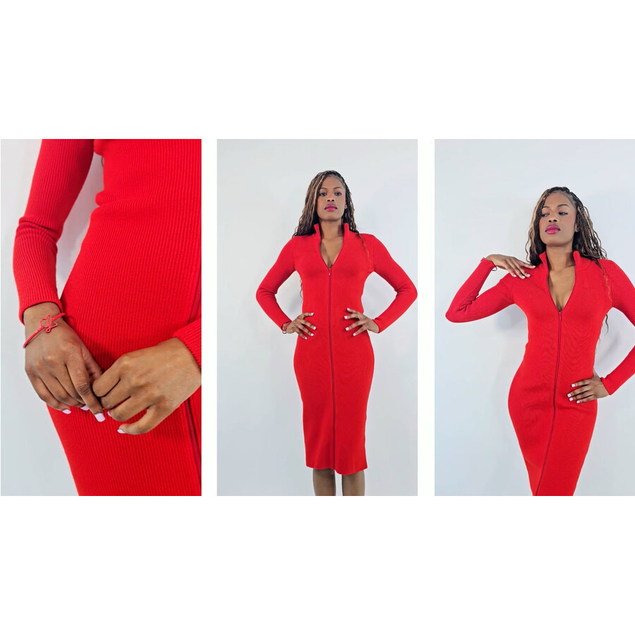 Loewe Vermillion Wool-Blend Zip-Up Midi Dress, Size X-Small - 8