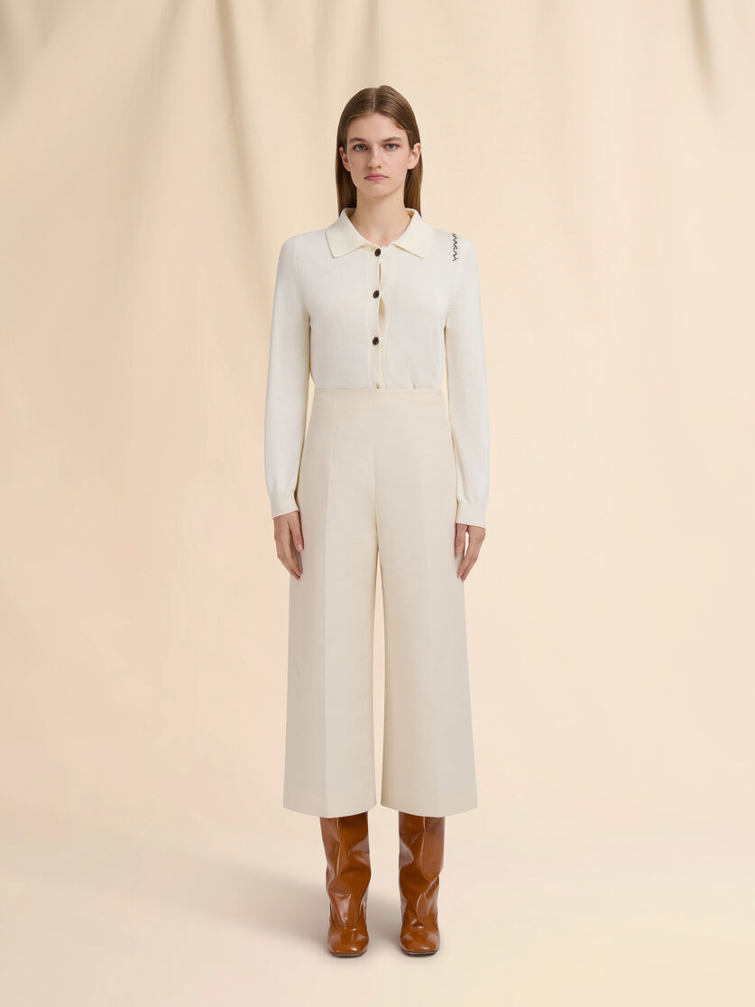 CREAM COTTON CADY CROPPED TROUSERS - 2