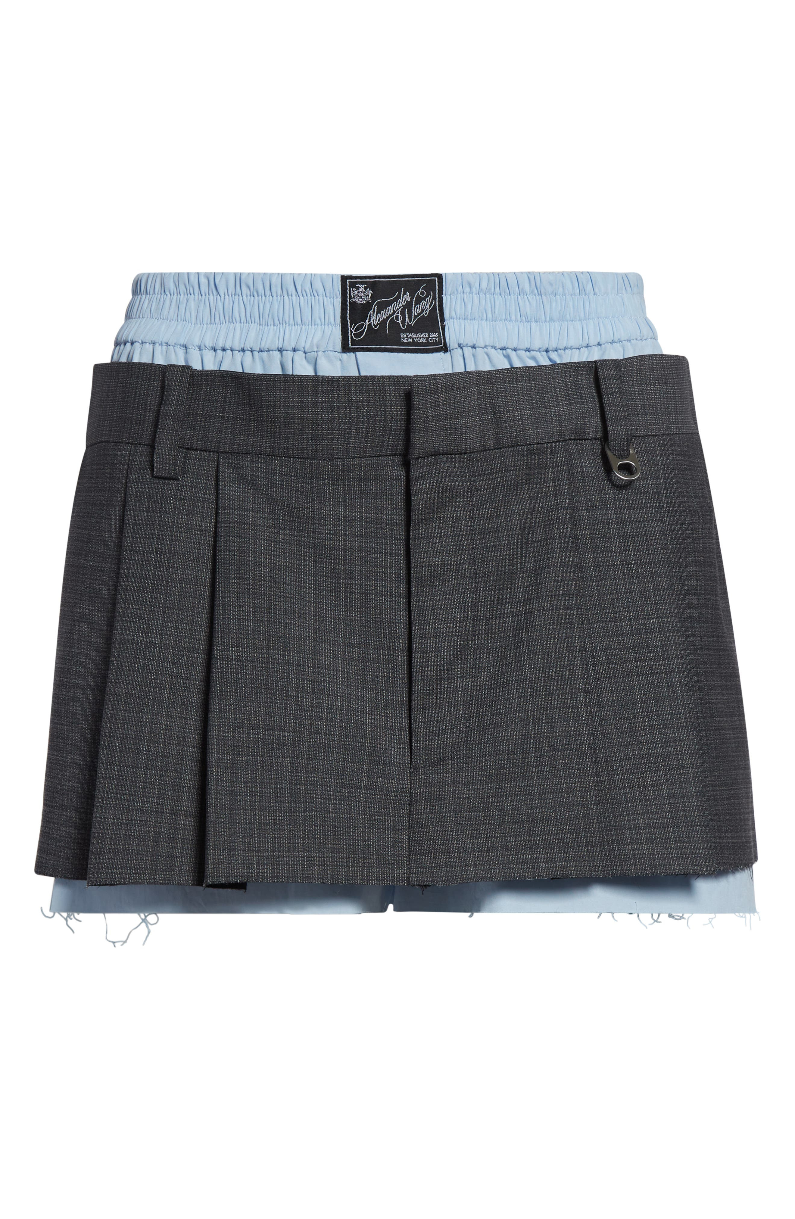 Alexander Wang Prestyled Pleated Skort with Detachable Chain Detail in Grey Melange/Oxford Blue at N - 5