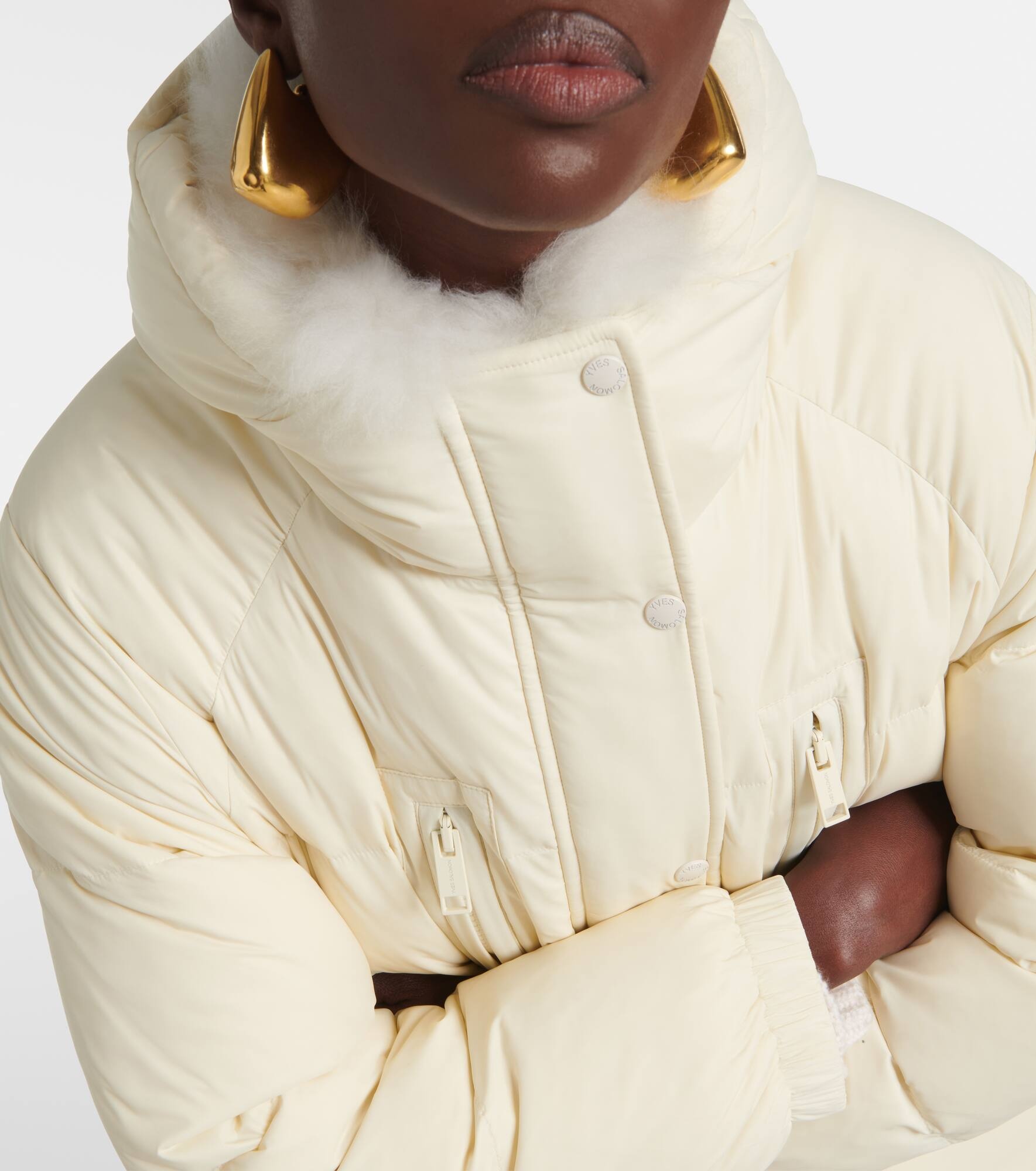 Shearling-trimmed down jacket - 4