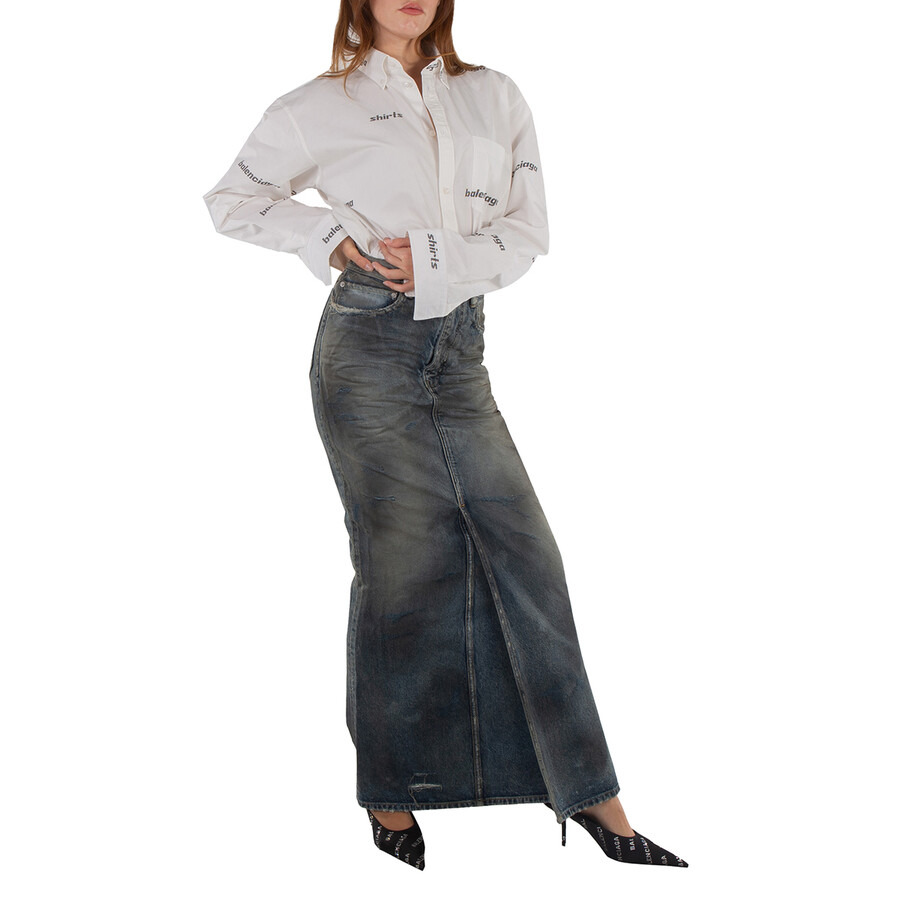 Balenciaga Faded Maxi Denim Skirt In Dirty Pale Blue - 5