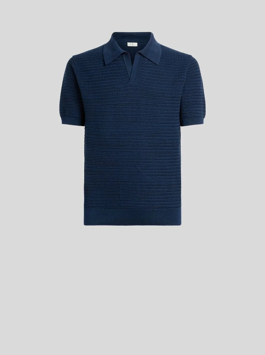 KNIT COTTON POLO SHIRT WITH BRAIDED STITCH - 1