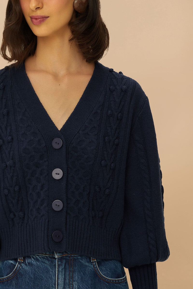 FARM RIO Navy Blue Mixed Stitches Knit Cardigan outlook