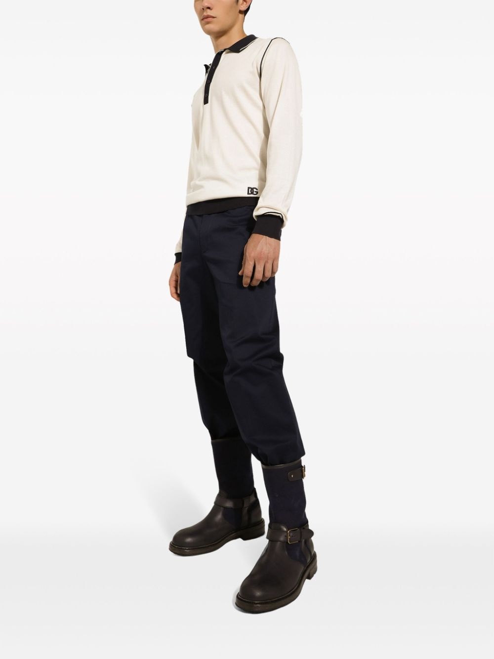 logo-tag cotton-blend tapered trousers - 3