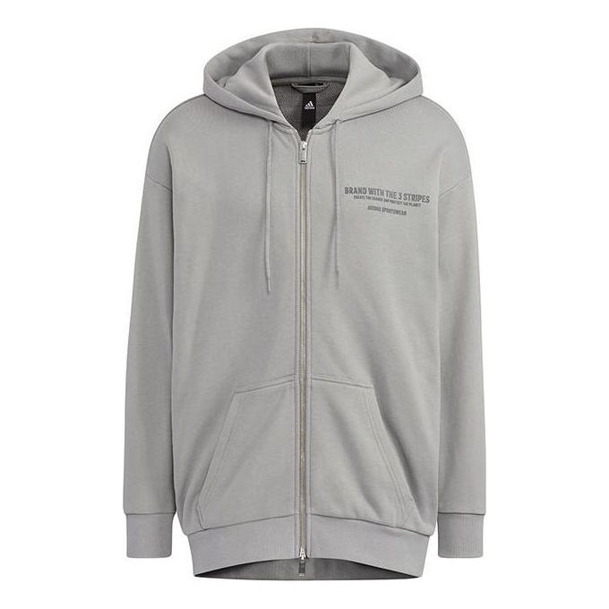 Men's adidas Alphabet Printing Pattern Drawstring Hooded Long Sleeves Jacket Light Grey HZ7027 - 1