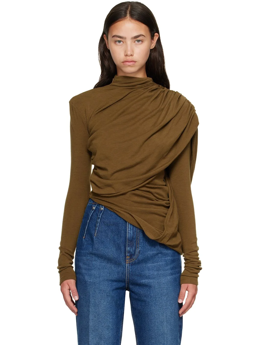 Khaki Cascade Sleeves Top - 1