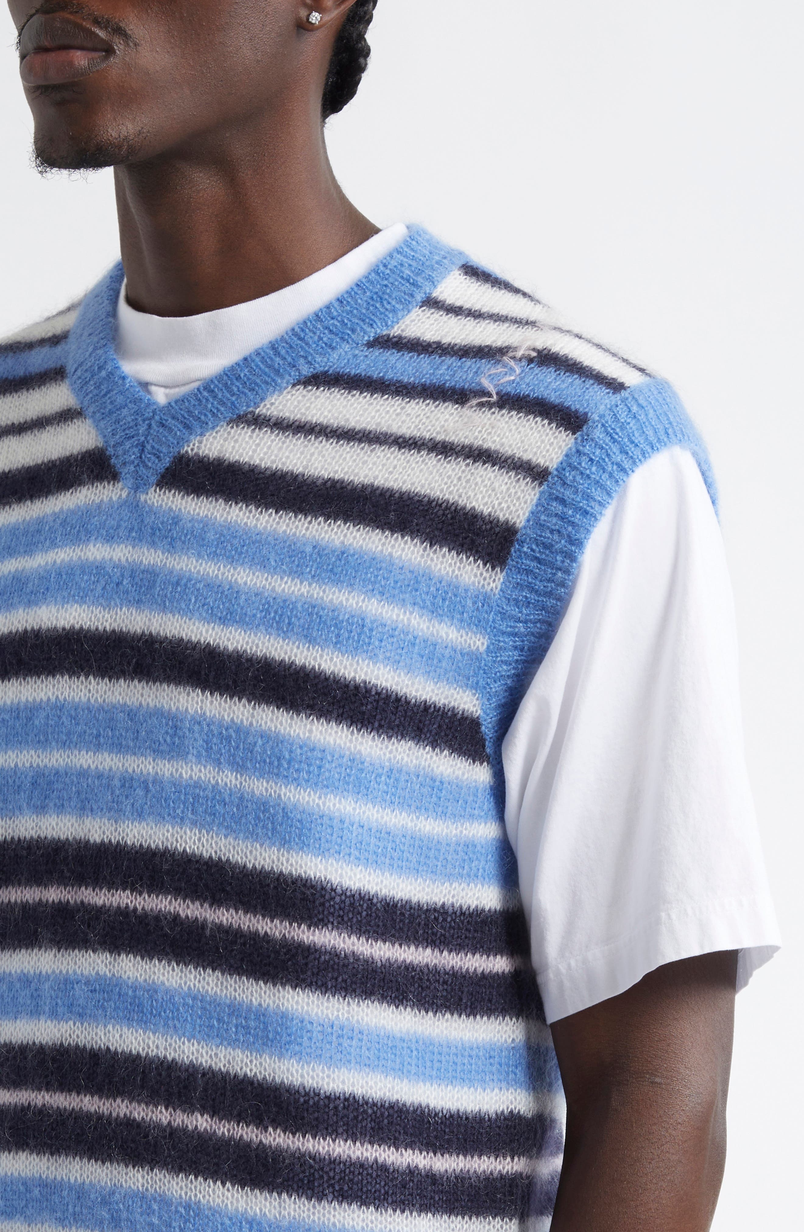Marni Stripe Brushed Mohair Blend Sweater Vest in Blue Lilac at Nordstrom - 5