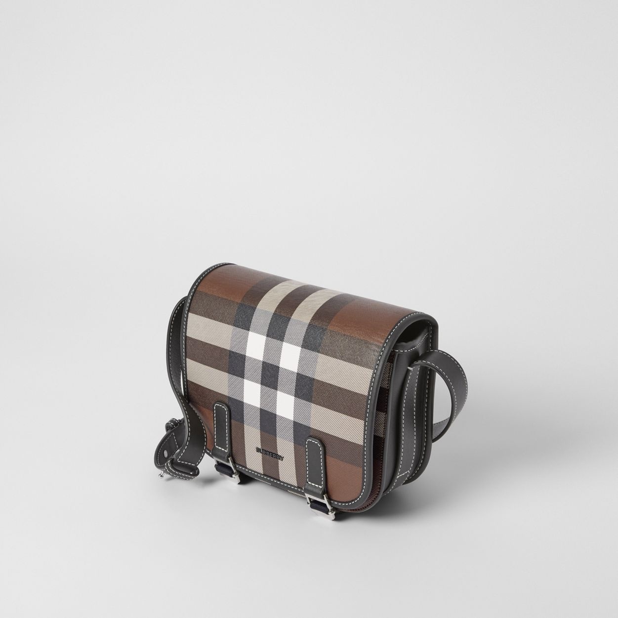 Check Print and Leather Messenger Bag - 5