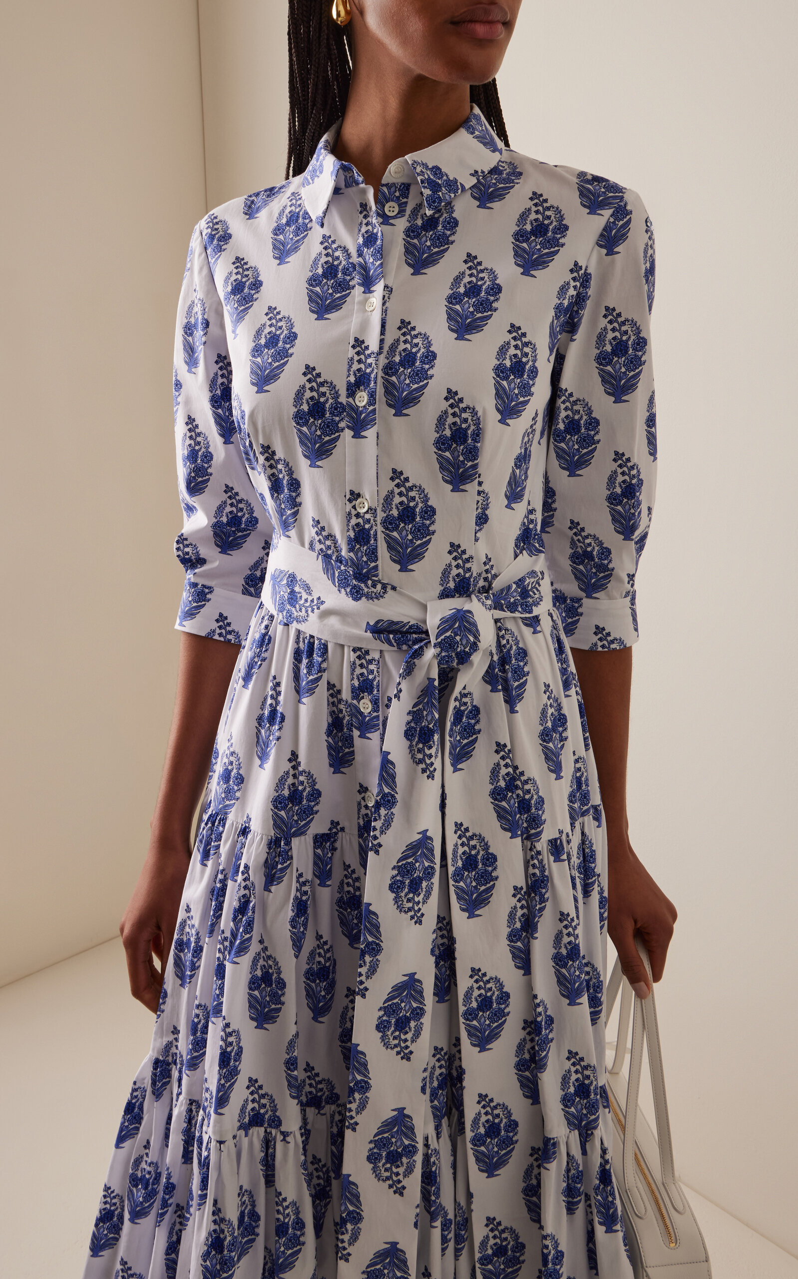 Tiered Stretch-Cotton Midi Shirt Dress white - 3