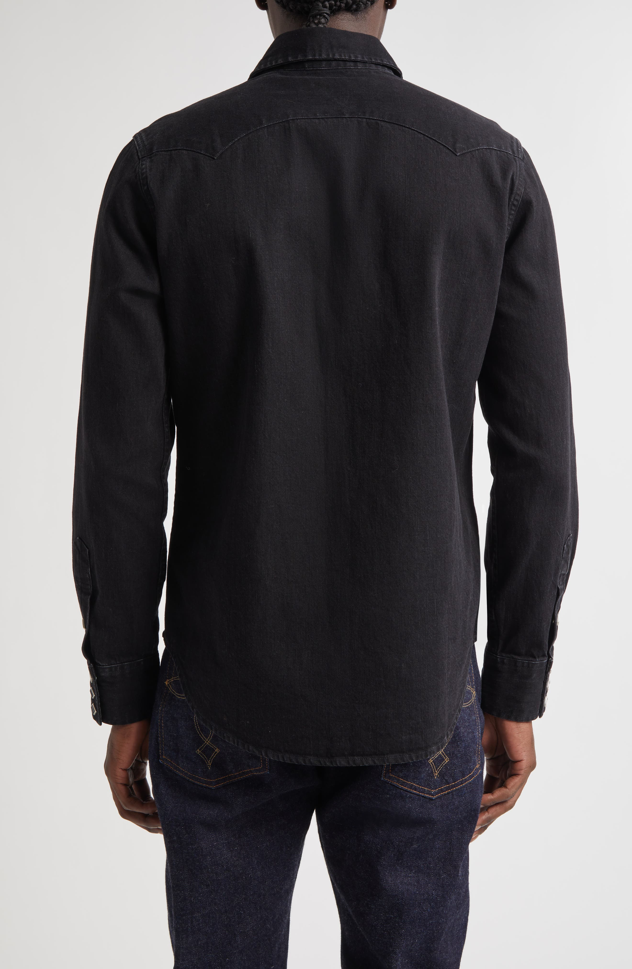 Double RL Slim Fit Denim Western Snap-Up Shirt in Black at Nordstrom - 3