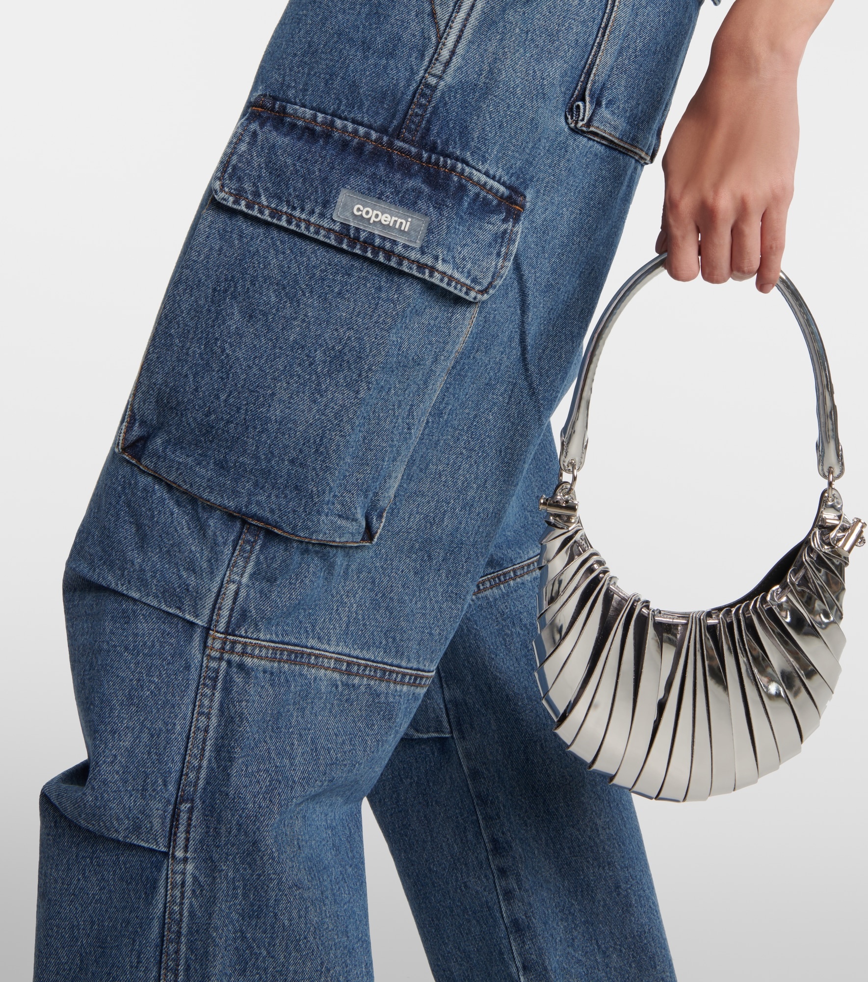 Wide-leg denim cargo pants - 5