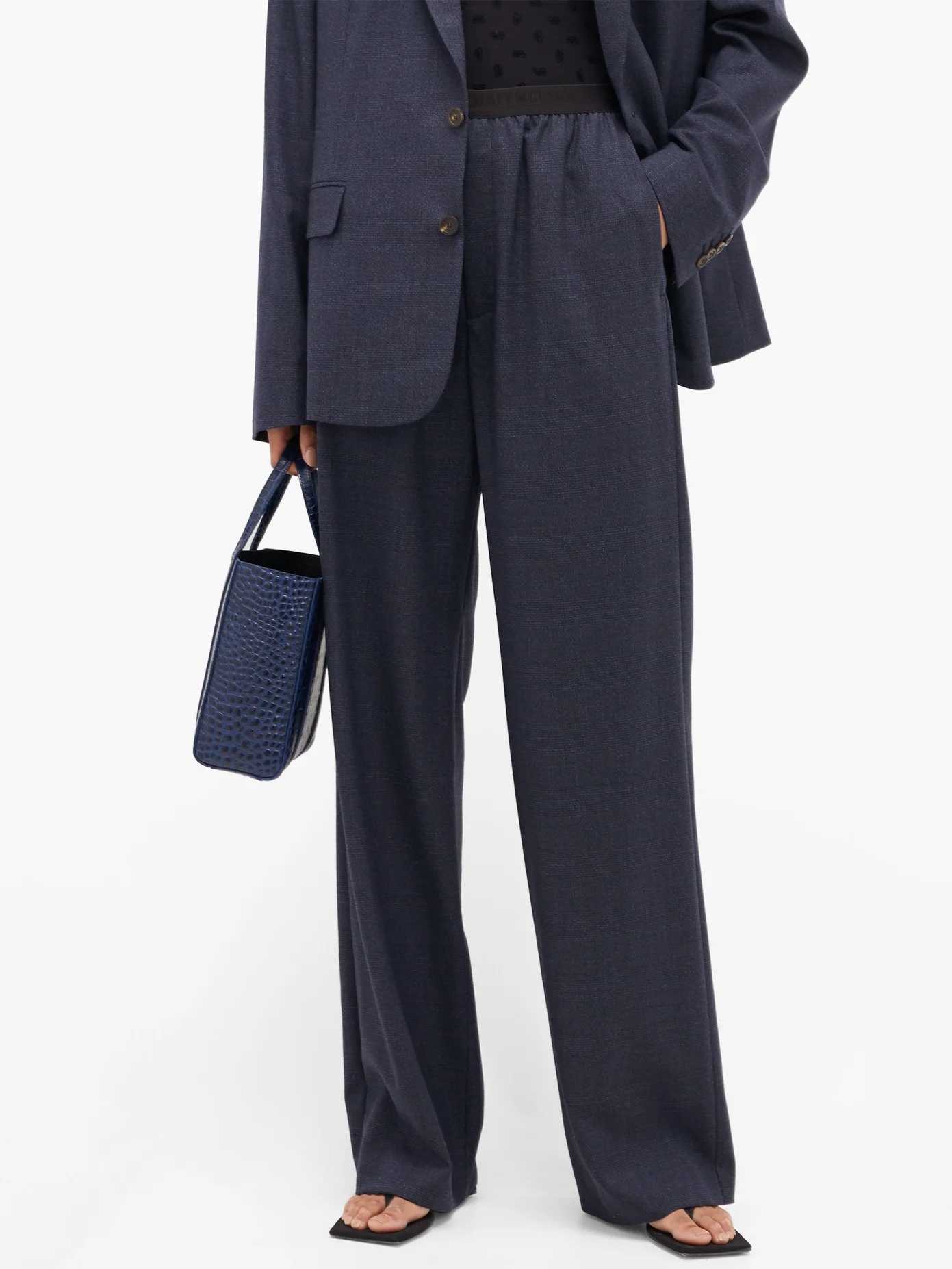 Prince of Wales-check elasticated wool trousers - 6