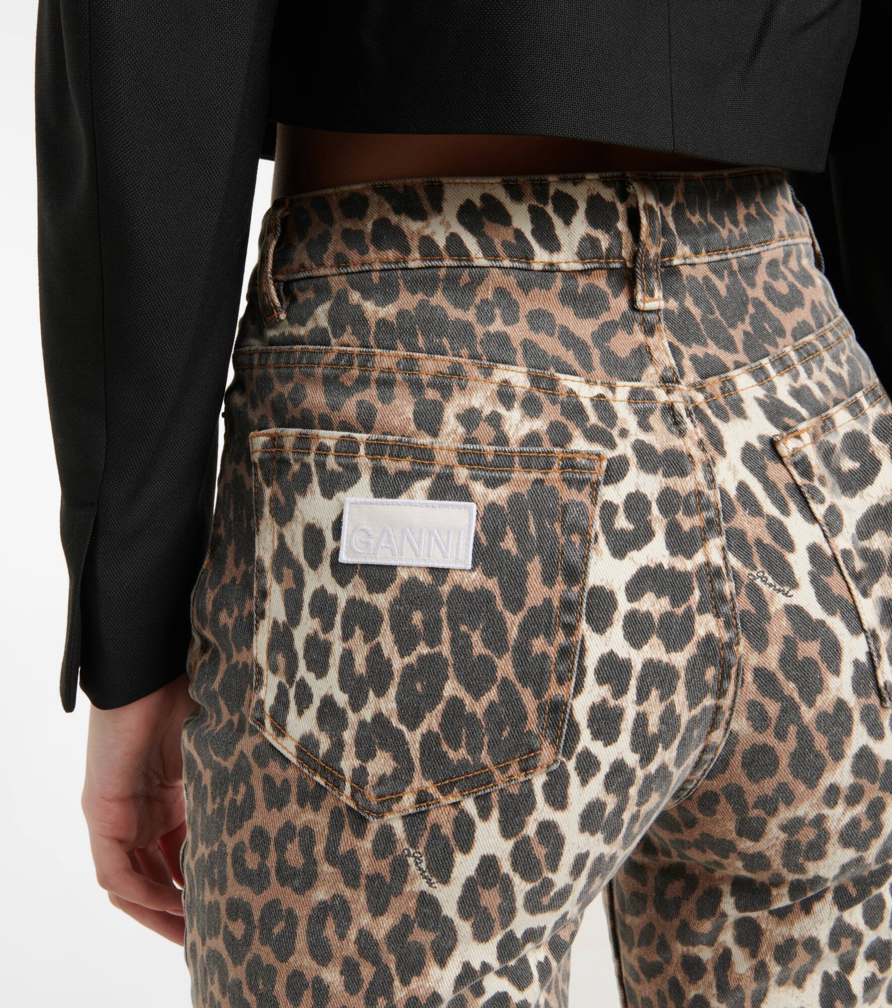 Leopard-print high-rise flared jeans - 5