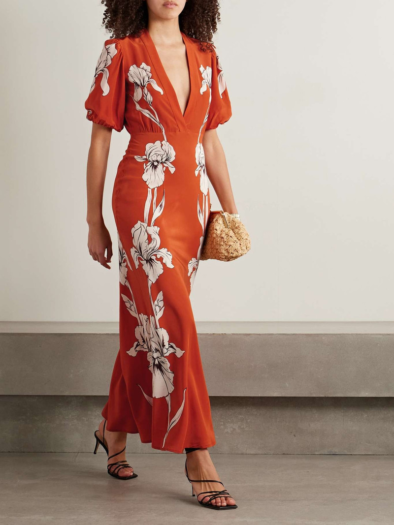 La DoubleJ Marlene floral-print silk-crepe maxi dress Tomato red outlook