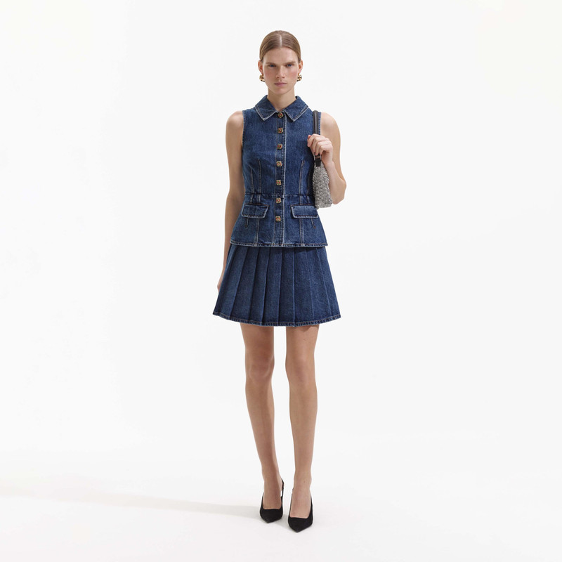 self-portrait Tailored Denim Mini Dress - SS24-813S-BL | REVERSIBLE
