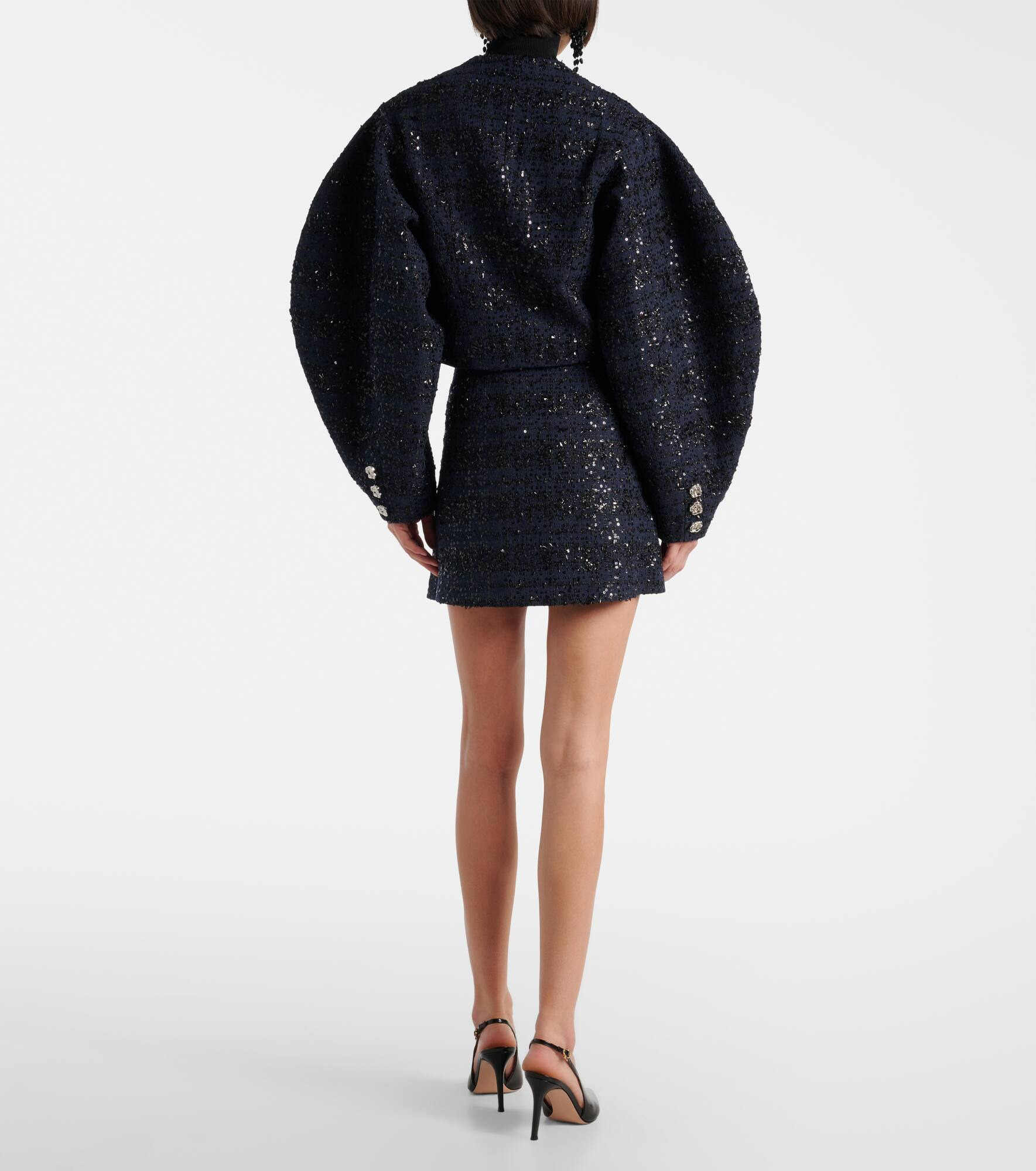 Sequined cropped bouclé jacket - 3