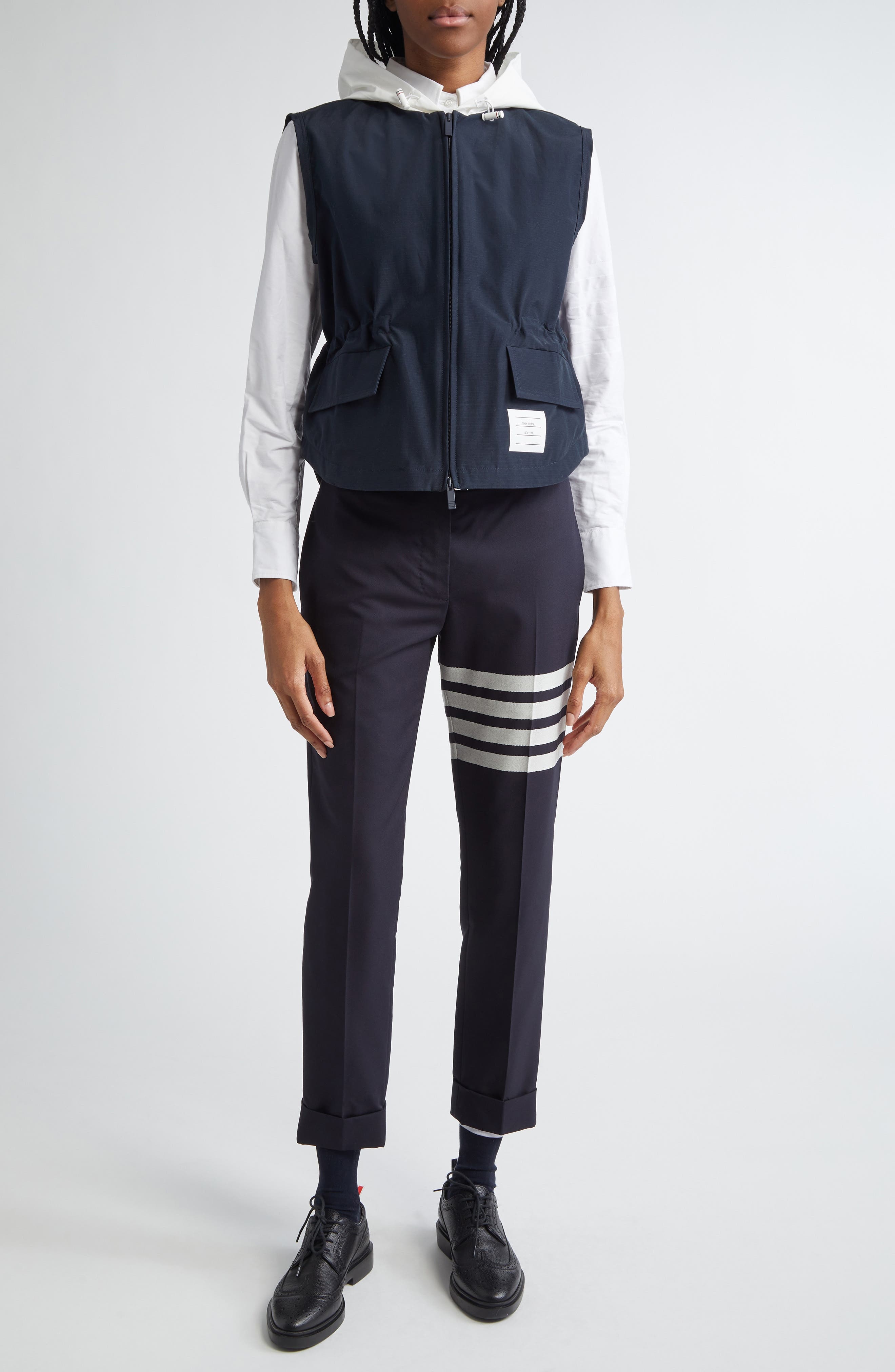 Thom Browne Contrast Hooded Ripstop Vest in Navy at Nordstrom - 2