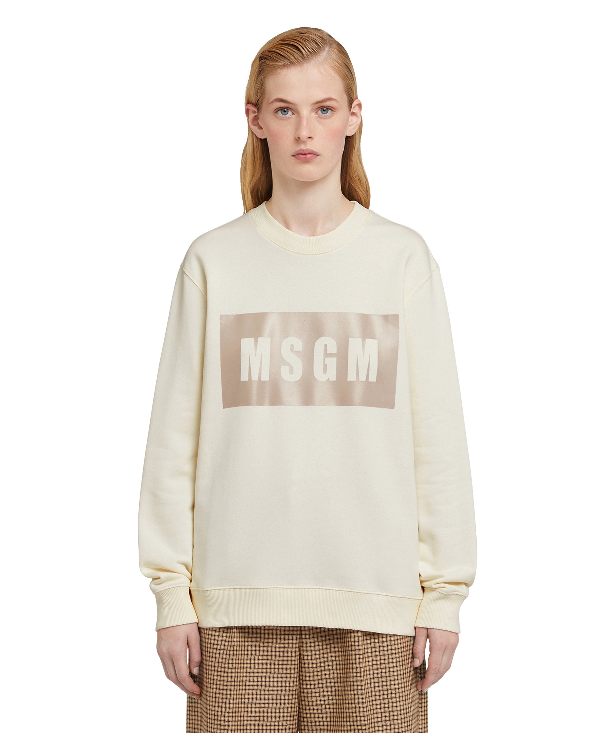 Cotton crewneck sweater with MSGM box logo - 2