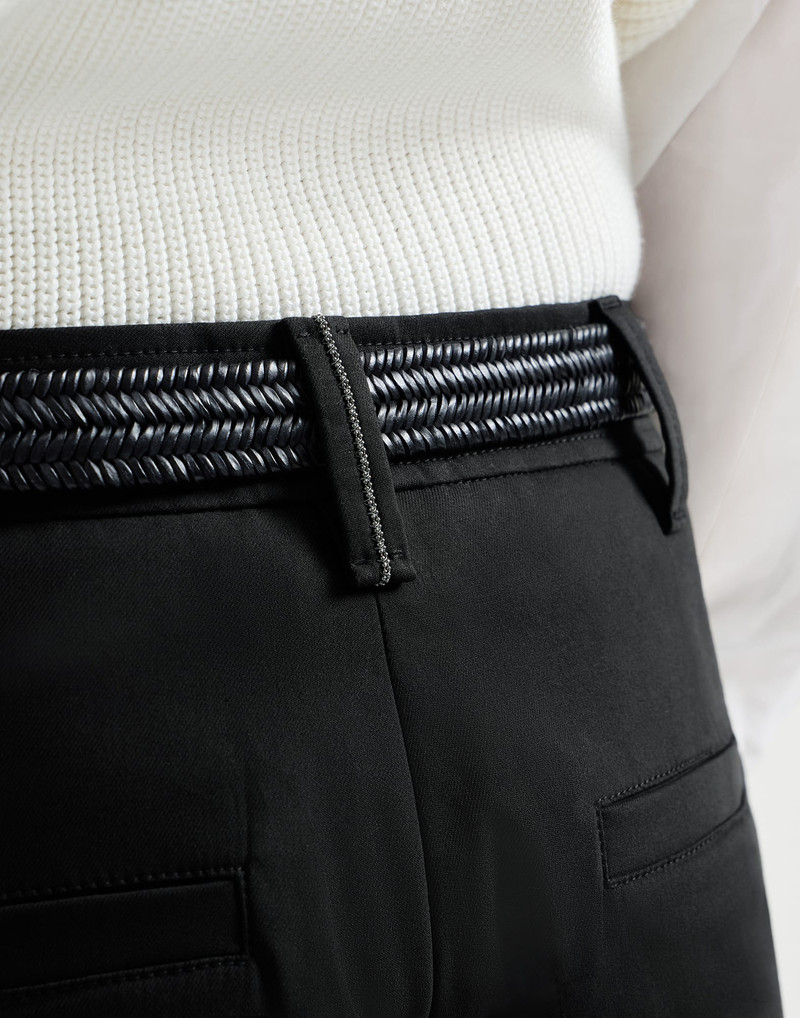 Stretch twisted cotton twill cigarette trousers with monili 4