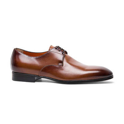 Santoni Men's polished brown leather derby shoe outlook