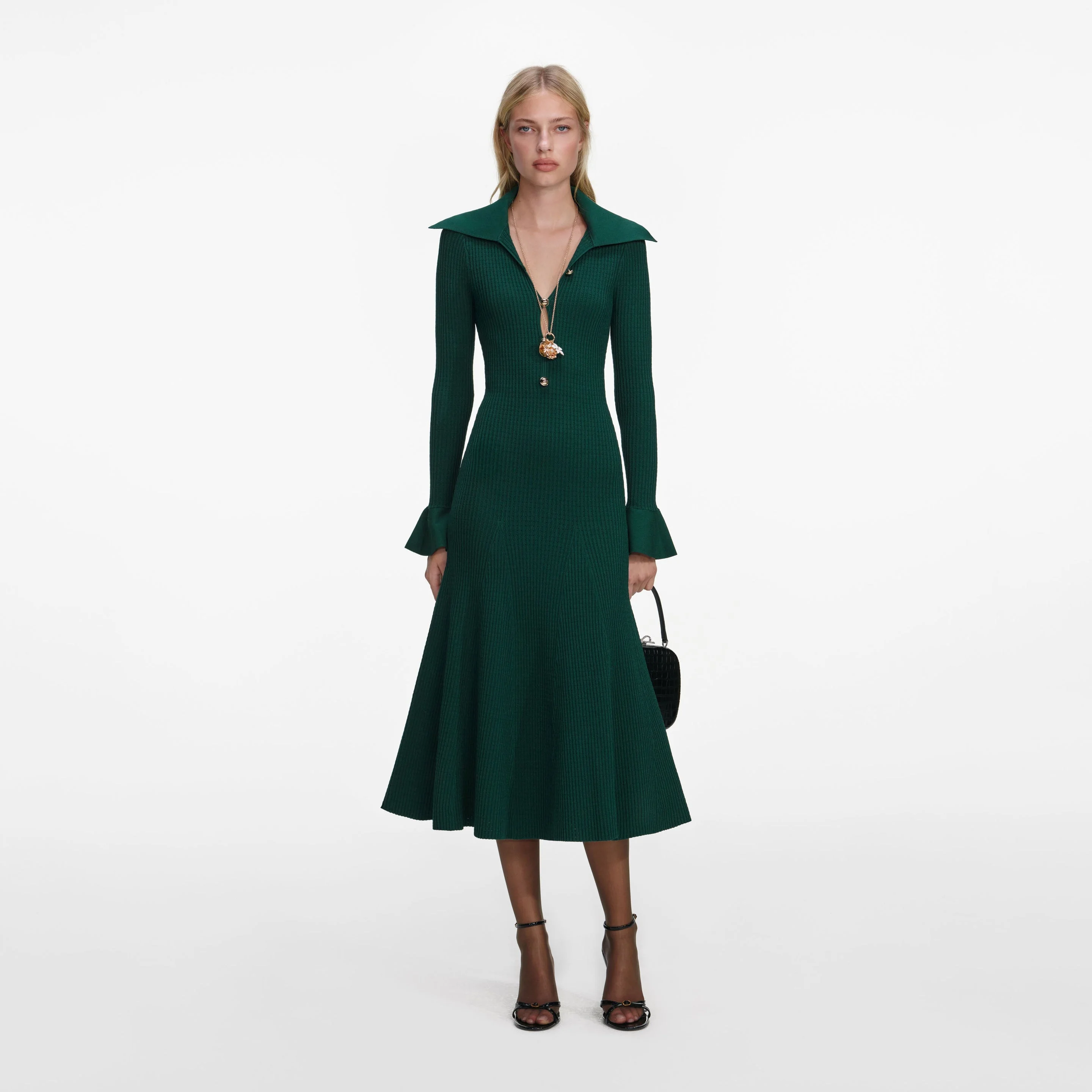 Green Keyhole Knit Midi Dress - 1