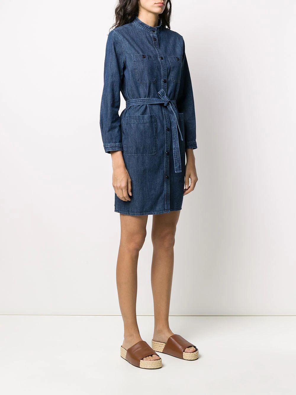 button down tie waist denim shirt - 3