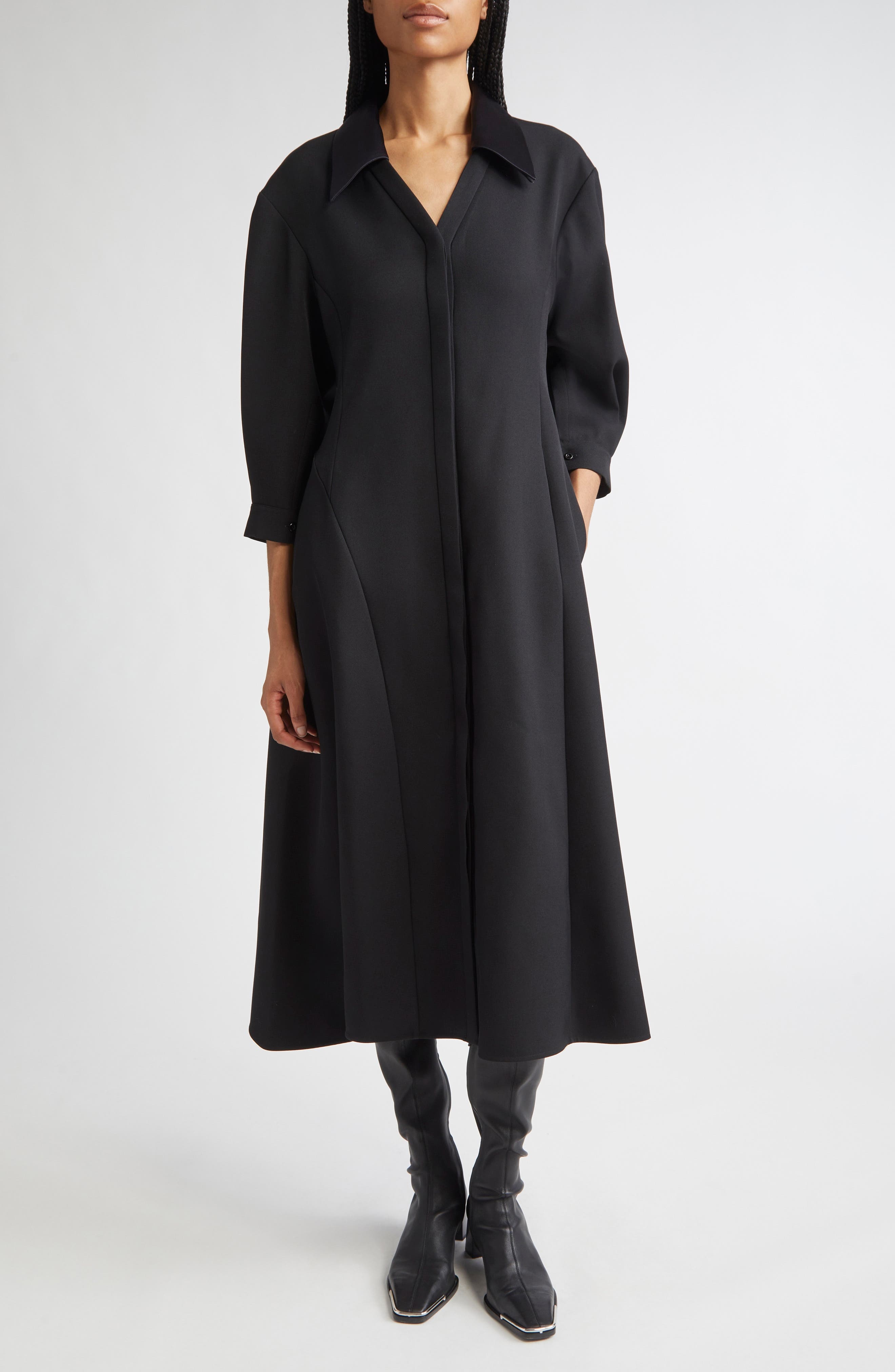 Jil Sander Wool Twill Midi Shirtdress in Black at Nordstrom - 1