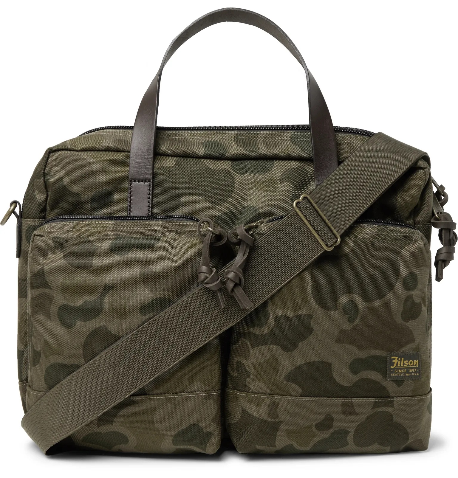 Dryden Leather-Trimmed Camouflage-Print Nylon Briefcase - 1