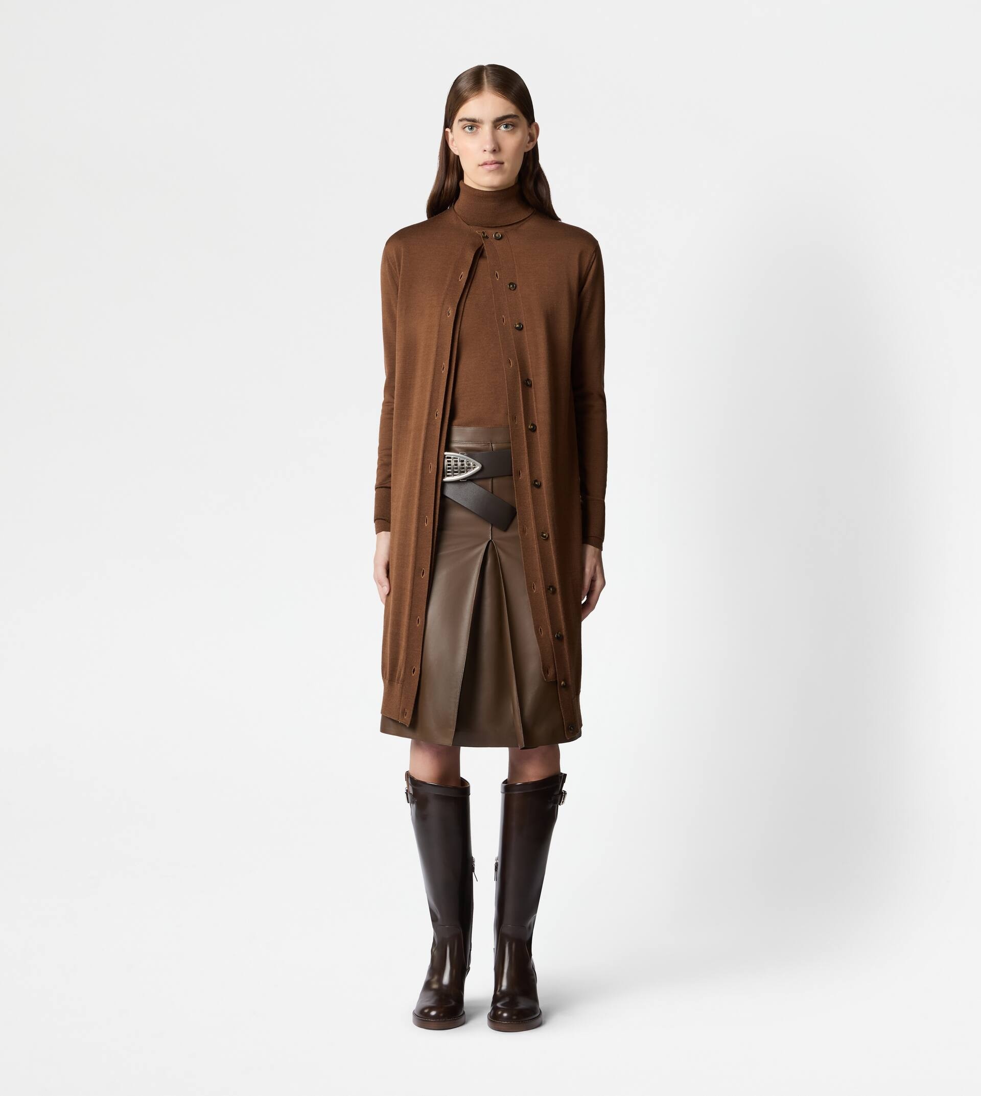 DRESS IN SILK-BLEND KNIT - BROWN - 2