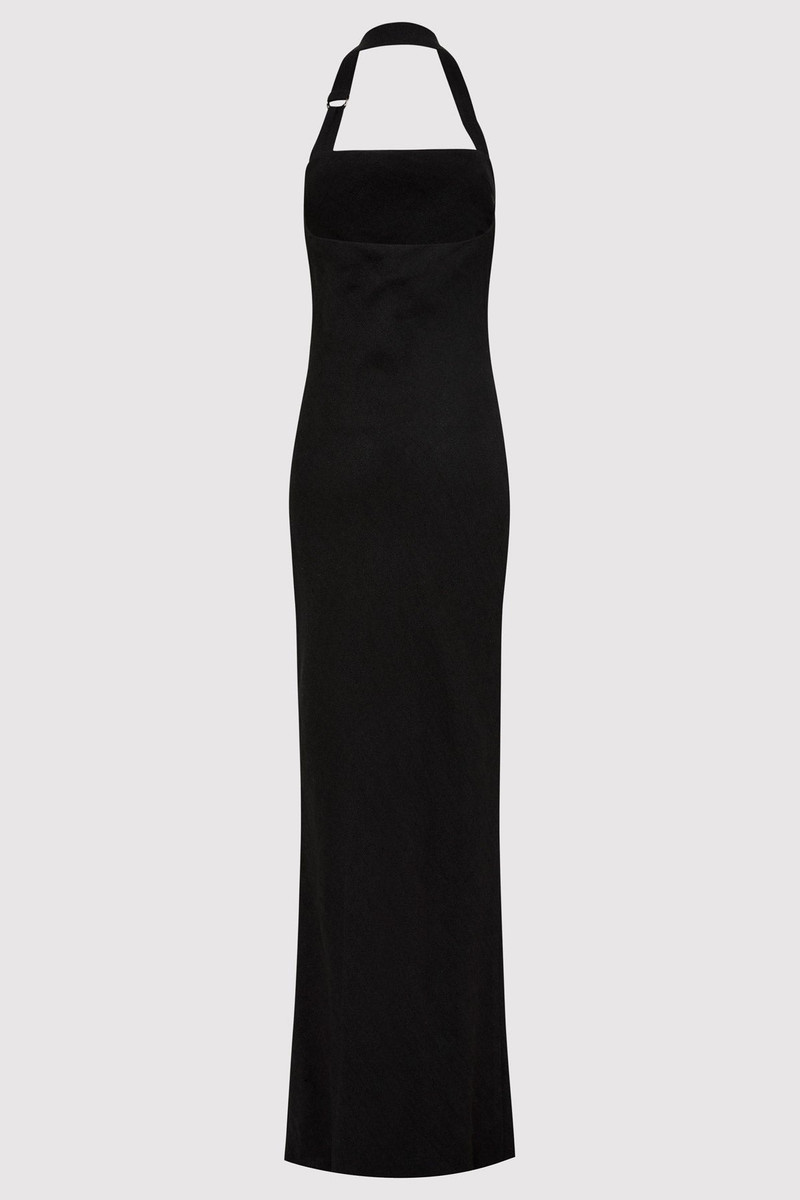 ST. AGNI Linen Bias Maxi Dress - Black - R24-905BLK | REVERSIBLE