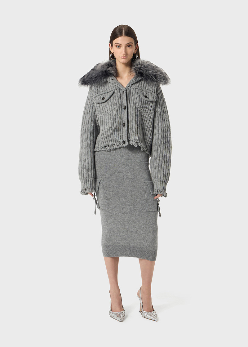Blumarine WOOL CARDIGAN WITH FAUX FUR COLLAR outlook