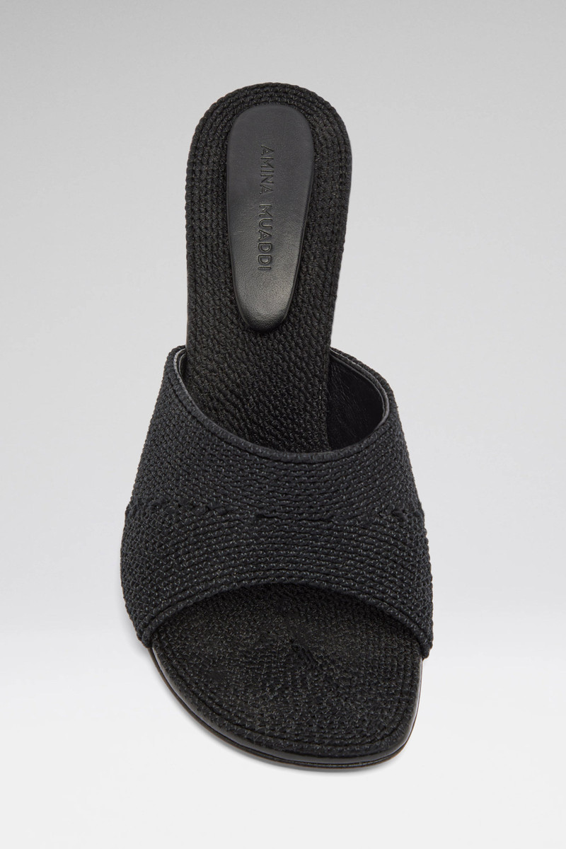 Amina Muaddi TAYLOR WOVEN SLIPPER 90 BLACK WOVEN RAFFIA AND GOLD METAL HEEL outlook