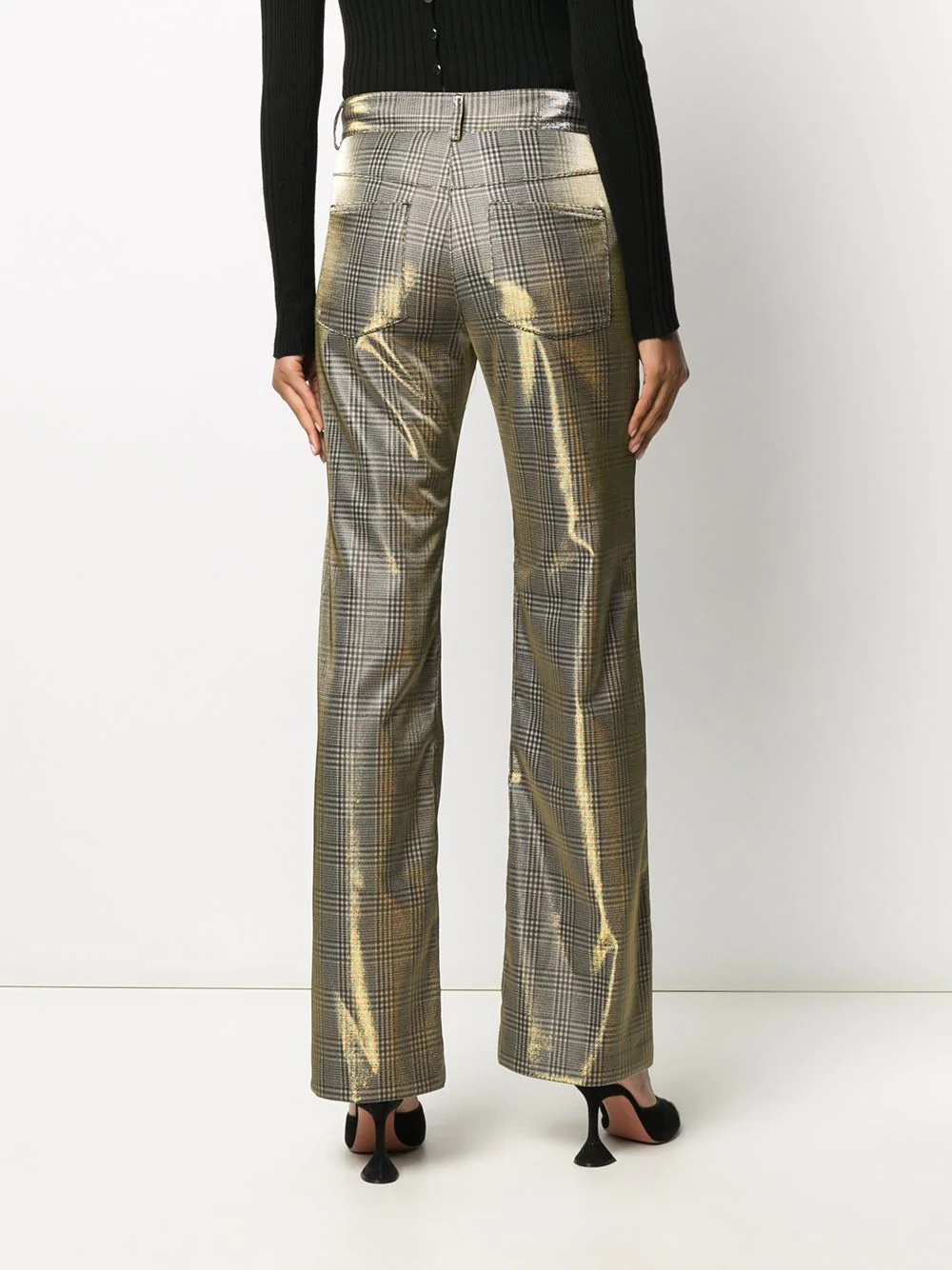 checked lamé flared trousers - 4