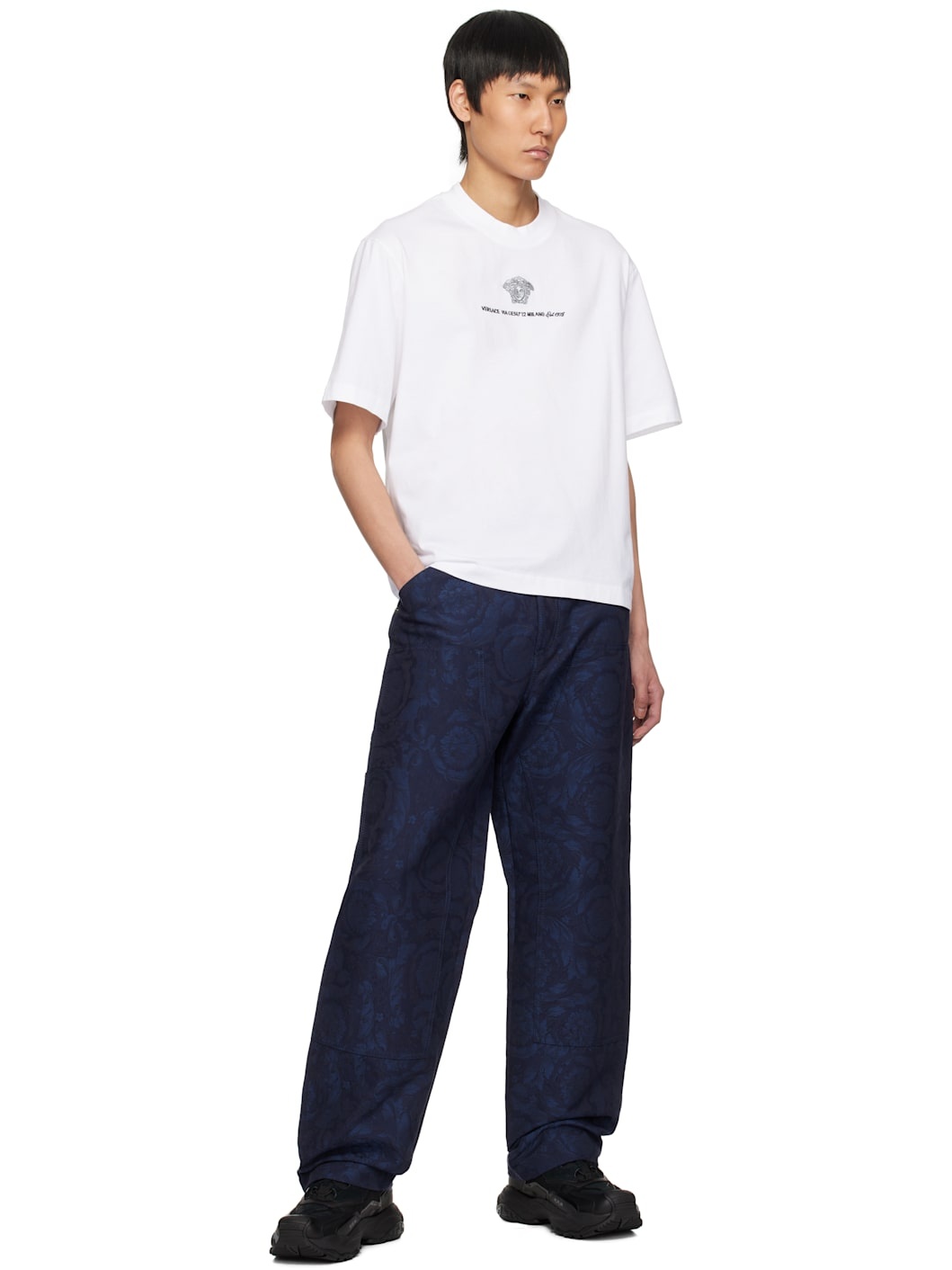 Blue Barocco Jacquard Carpenter Trousers - 4