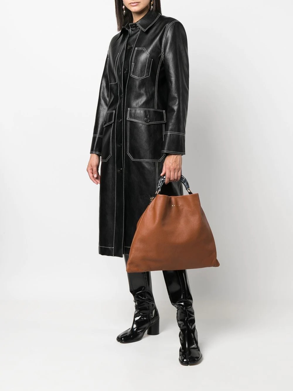 grained leather tote bag - 2