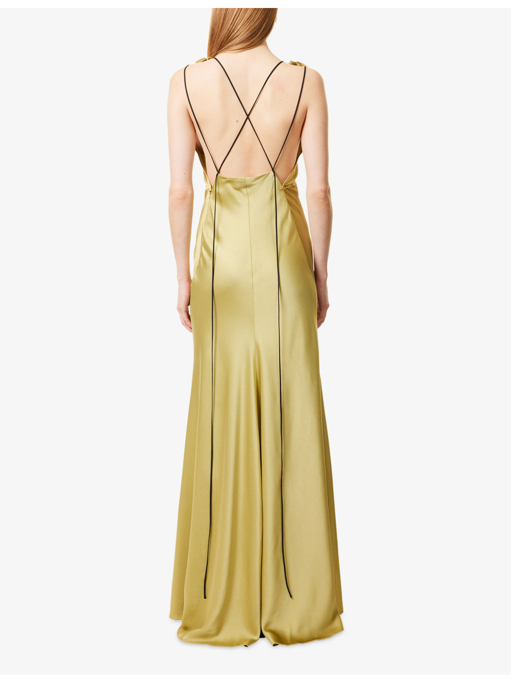 Gathered V-Neck Satin Maxi Dress - 4