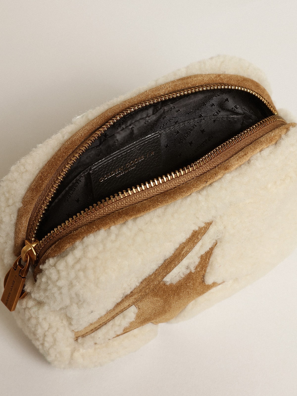 Mini Star Bag in beige shearling with suede star - 4