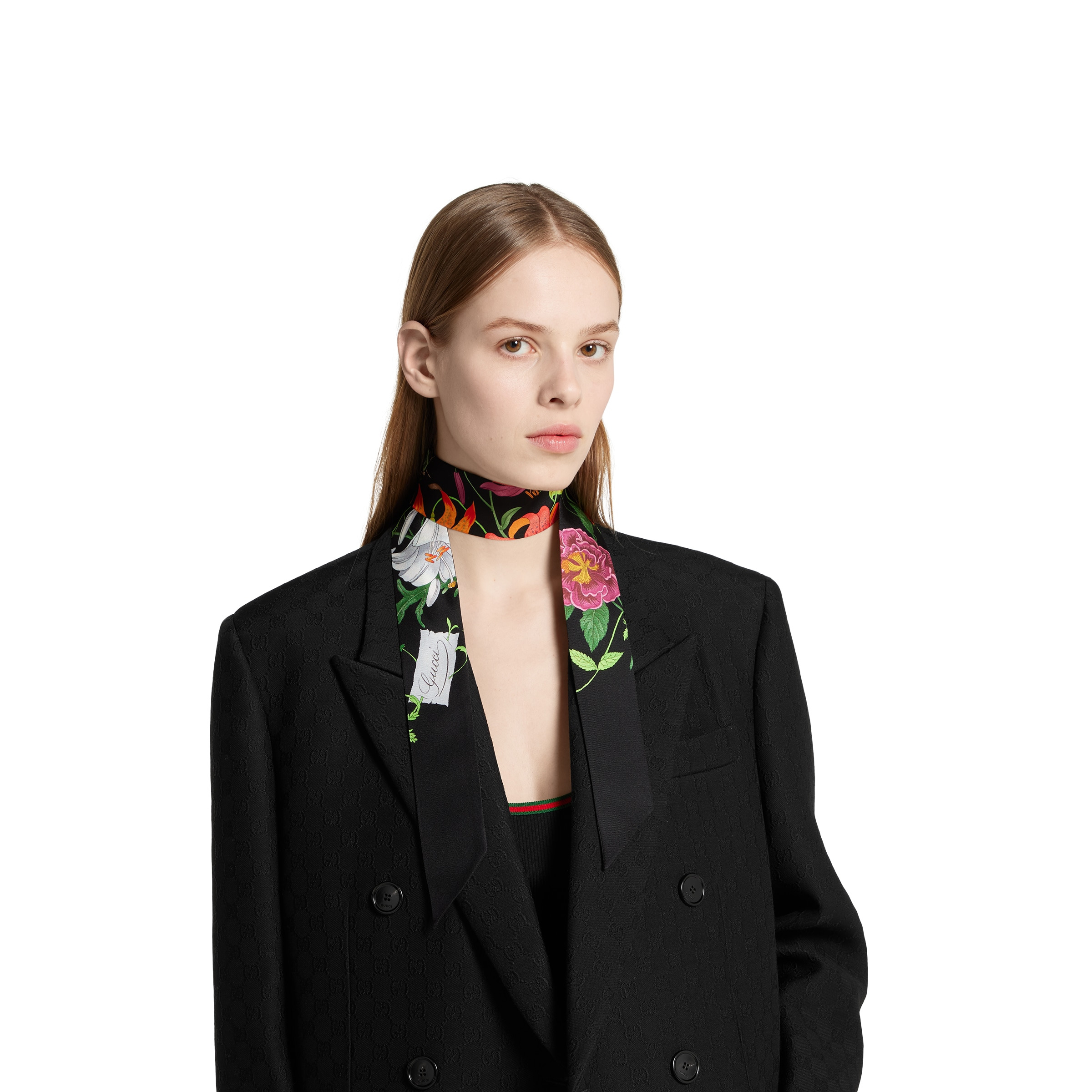 Printed silk twill neck bow - 3