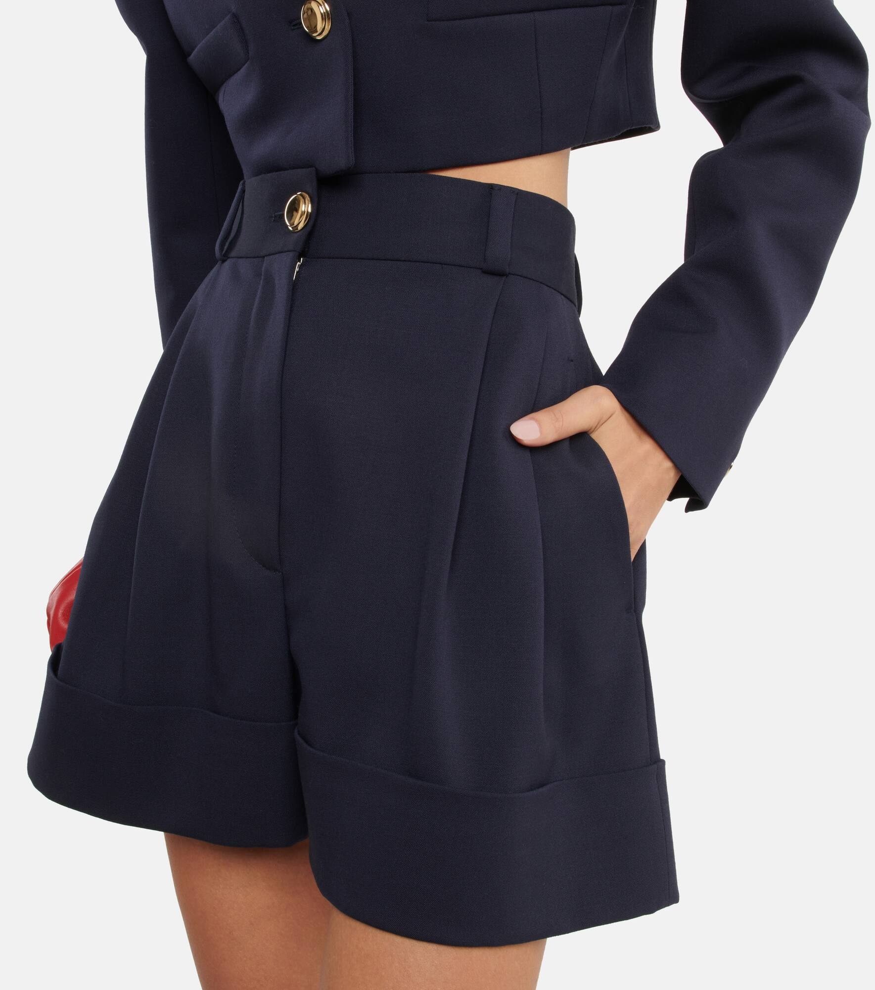 High-rise wide-leg wool shorts - 4