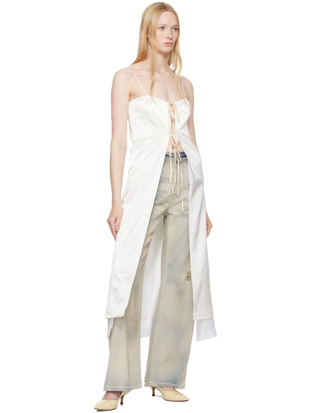 Off-White Washed Viscose Satin Dress Top - 4