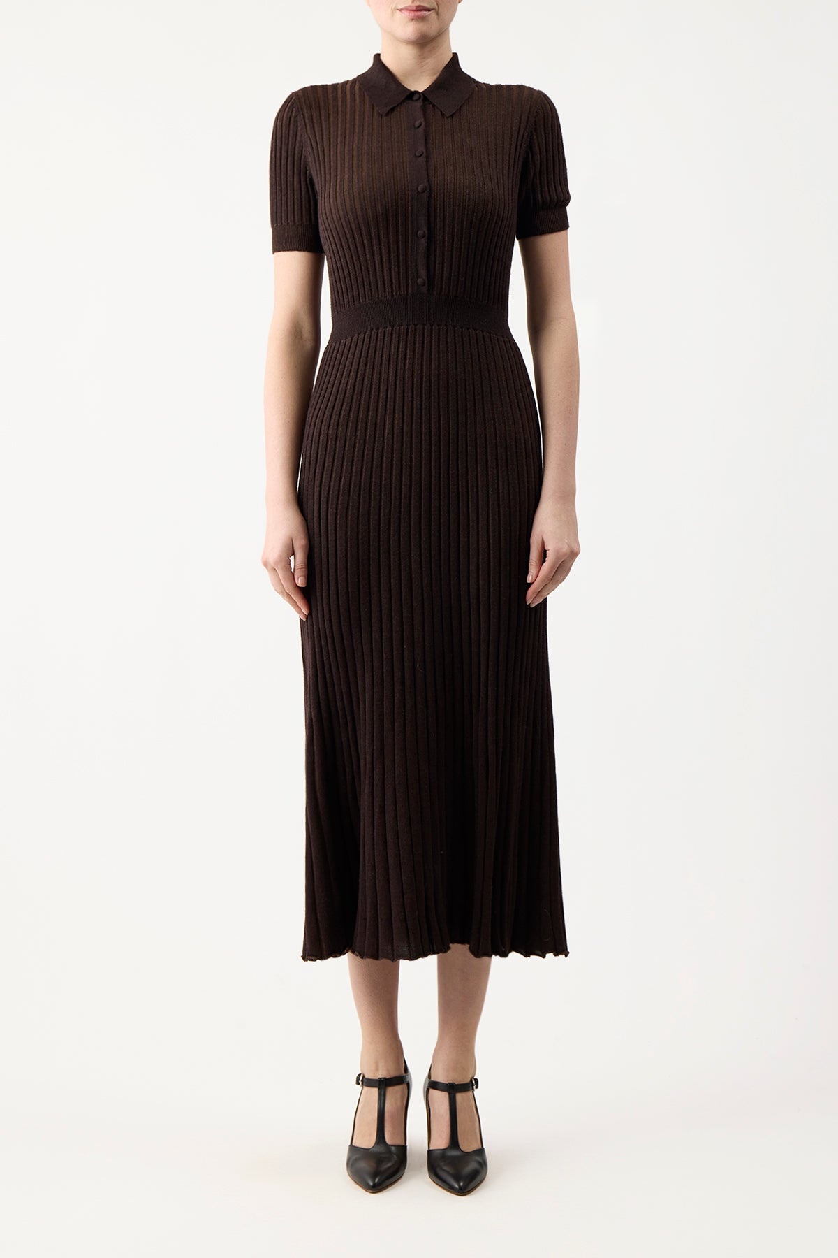 Amor Ribbed Dress in Chocolate Silk Cashmere - 2